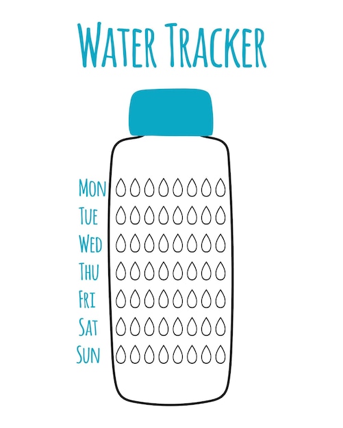 Vector water tracker sjabloon Watercontrole Water drinken check vel Water tracker in de vorm van een fles Vector illustratie Doodle stijl