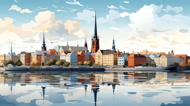 ベクトル ベクター水彩 3d 国 首都 白い背景の日の出 eps schillerplatz フィンランド
