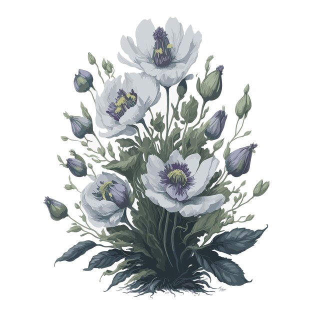 Vector vector watercolor anemone pulsatilla clipart florist editable