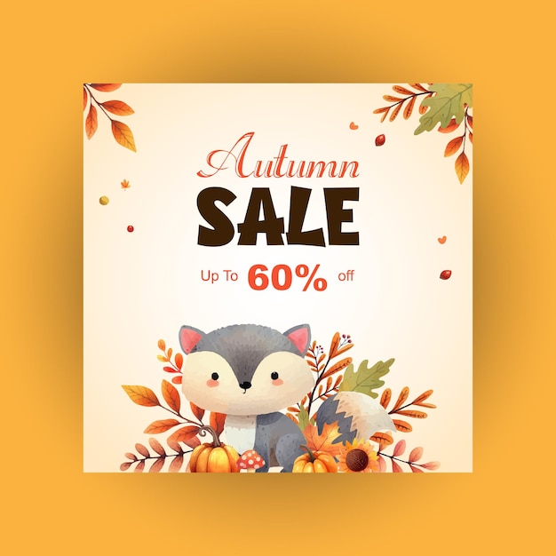 vector watercolor autumn sale Instagram post