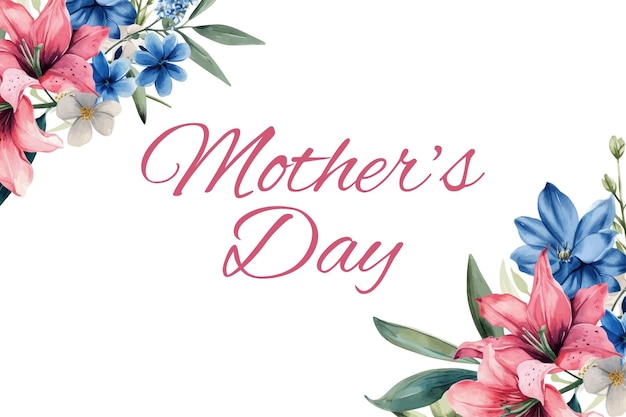 Vector watercolor banner with beautiful flowers framed for mothers day