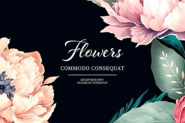 vector watercolor banner with beautiful framed peonies flowers for spring or summer holiday