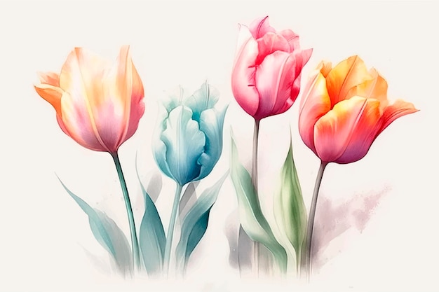 Vector watercolor banner with beautiful tulips flowers for spring or summer holiday