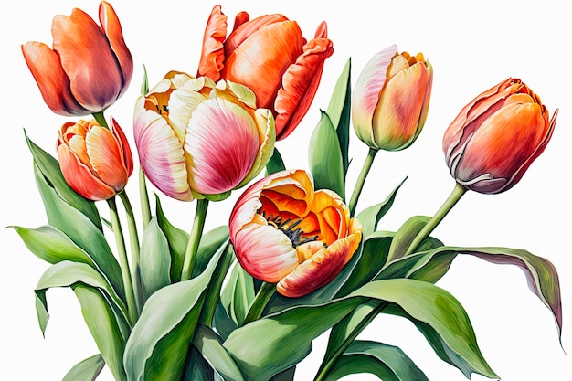 Vector watercolor banner with beautiful tulips flowers for spring or summer holiday