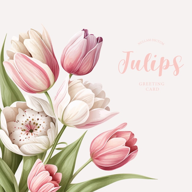 Vector watercolor banner with beautiful tulips framed for mother's day