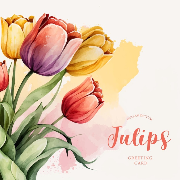 Vector vector watercolor banner with beautiful tulips framed for mother's day