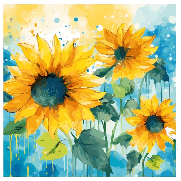 Vector watercolor beautiful sunflower background