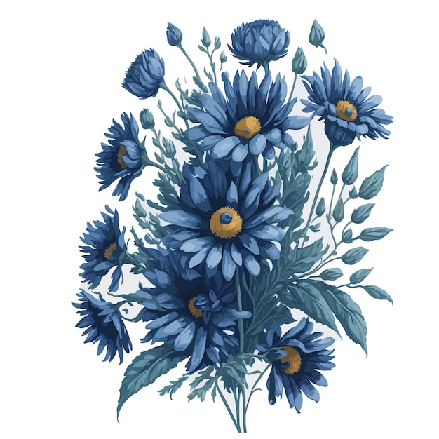 Vector Watercolor blue daisy clipart floral blossom