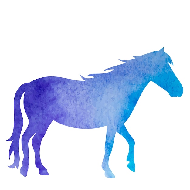 Vector watercolor blue silhouette horse running