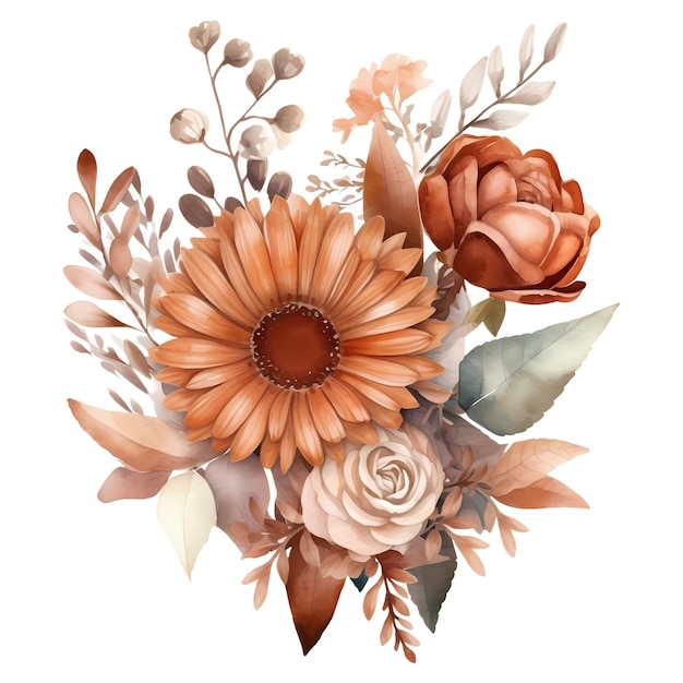 Vector watercolor bouquet in light bronze colors