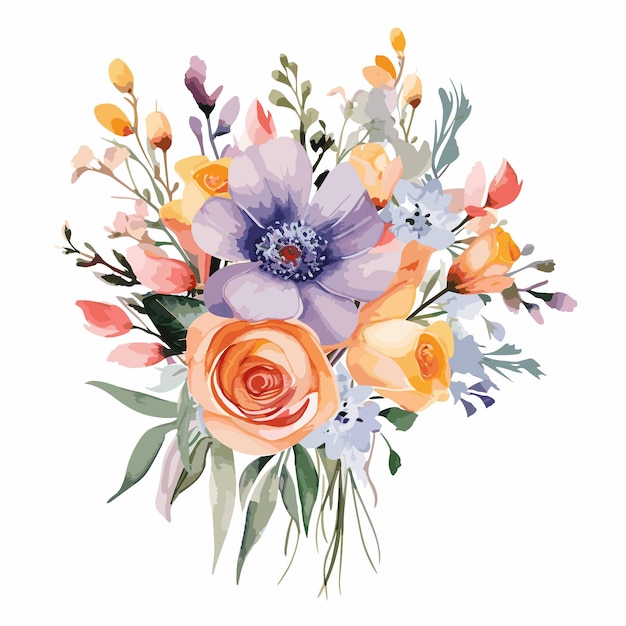 Vector watercolor colorful flower bouquet