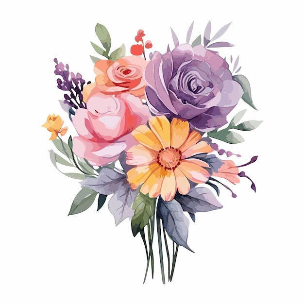 Vector watercolor colorful flower bouquet