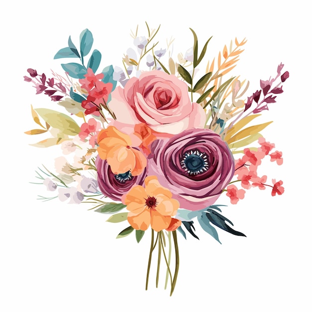 Vettore bouquet di fiori colorati dell'acquerello di vettore
