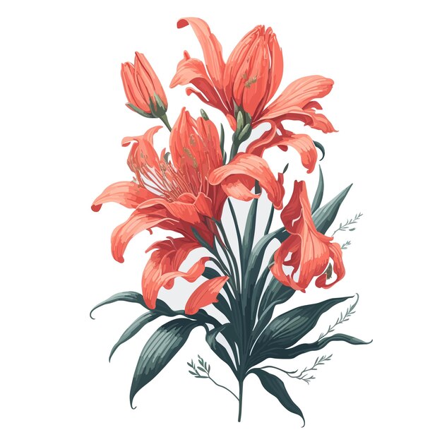 Vector Watercolor coral lily clipart floral blossom