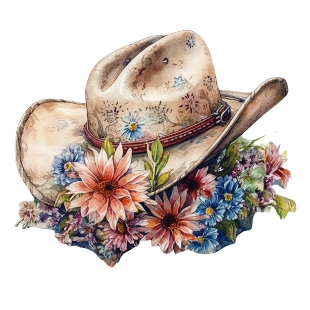 Vector Watercolor Cowboy Hat and Gun