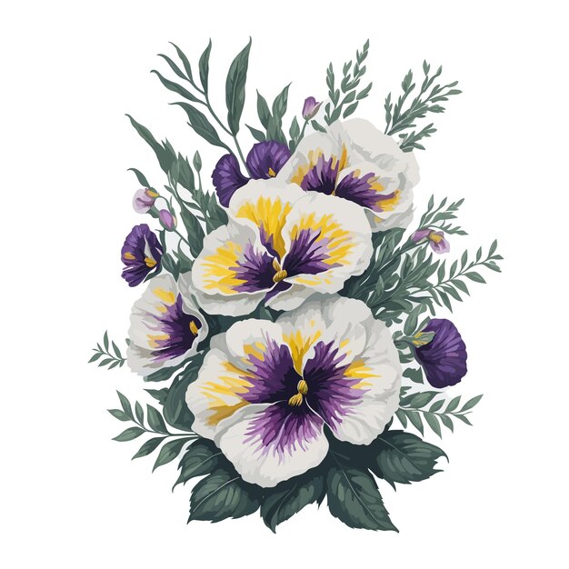 Vector Watercolor crown pansy clipart floral blossom