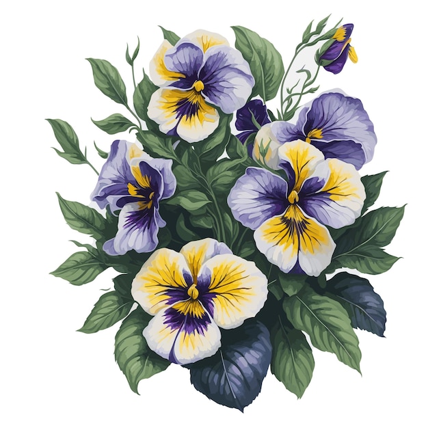 Vector Watercolor delta pansy clipart floral blossom