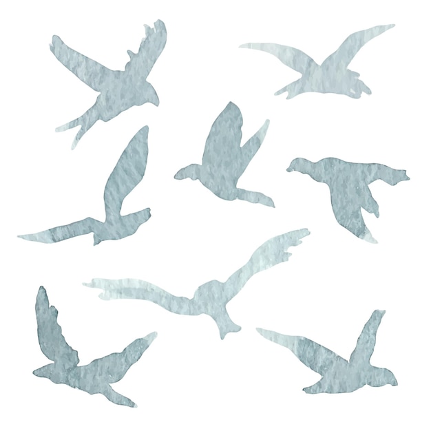 Vector watercolor drawing silhouette of birds