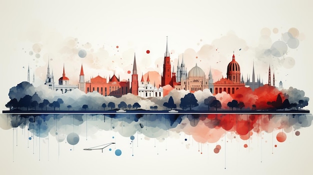 Vector vector watercolor flat design city historical seascape on white background eps la tour eiffel