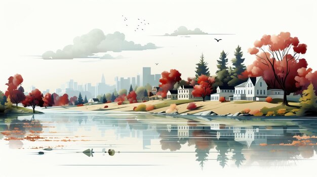 Vector vector watercolor flat design landscape historical seascape on white background eps france sei