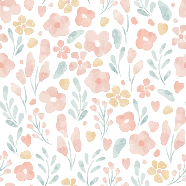 Vector watercolor floral simple seamless pattern