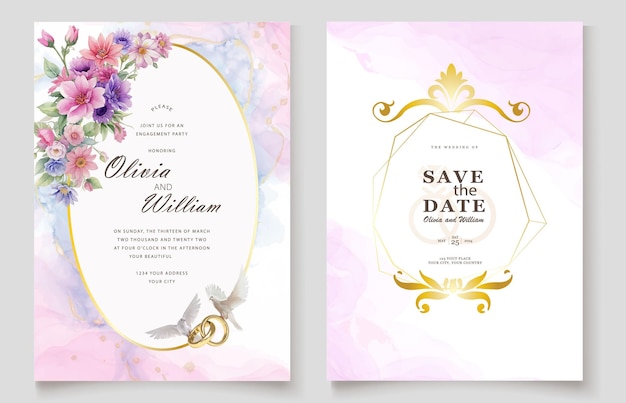 vector watercolor floral wedding luxury card template