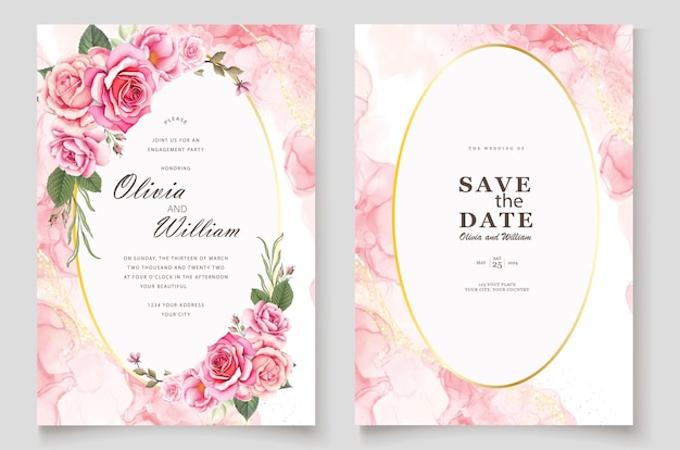 vector watercolor floral wedding luxury card template
