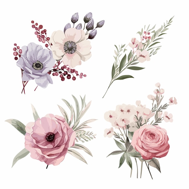 vector watercolor flower bouquet collection