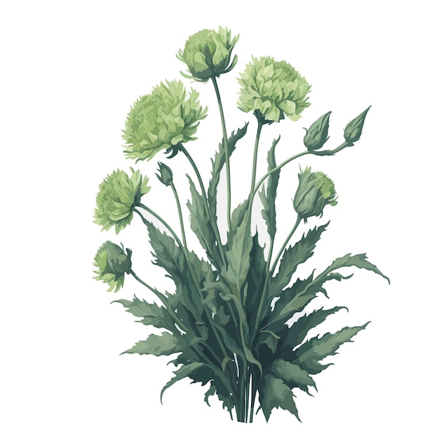 Vector Watercolor green carnations clipart floral bloom