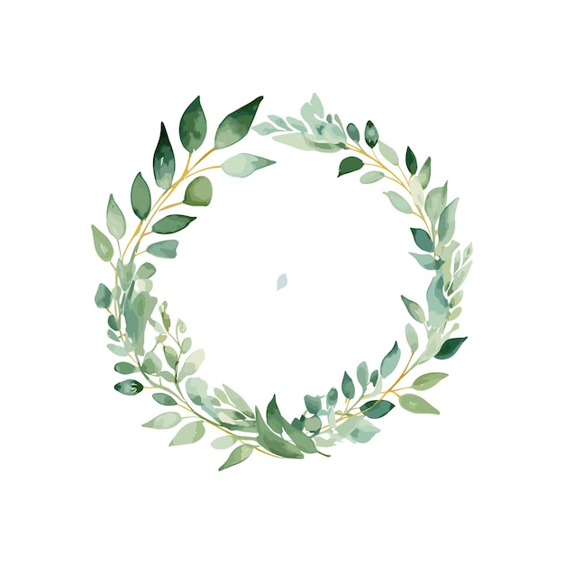 Vector vector watercolor green leaves wreath with gold circle