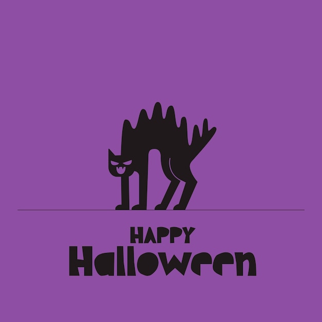 Vector watercolor halloween background with black cat illustrations