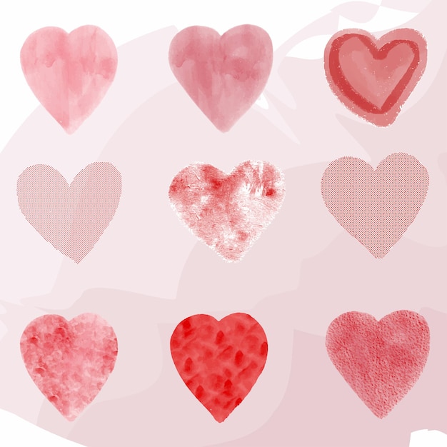 Vector watercolor hearts Valentine Day