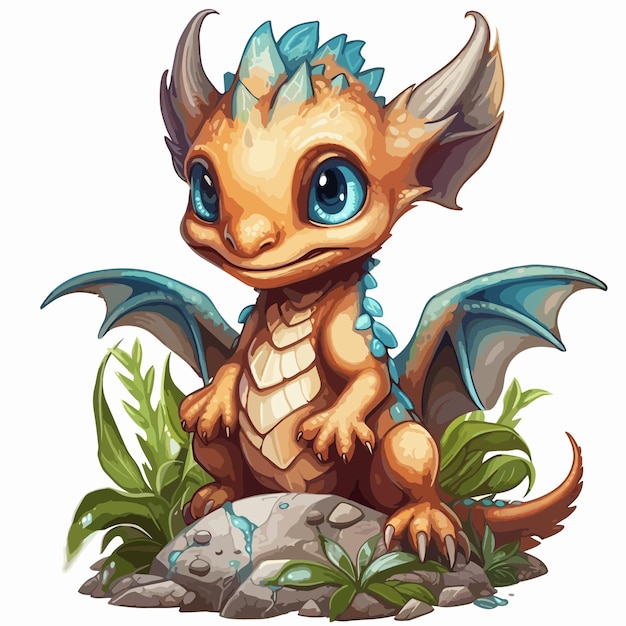 Vector watercolor illustration of a cute dragon