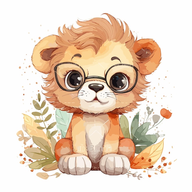 Vector watercolor illustration of a lion