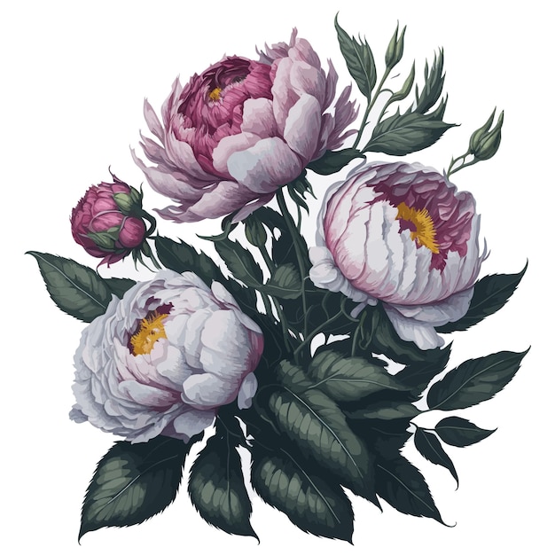 Vector Watercolor intersectional peony clipart floral blossom