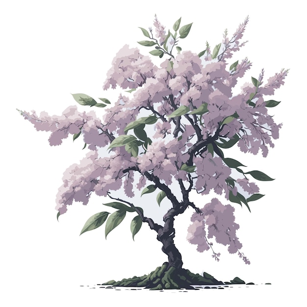 Vettore vector acquerello albero giapponese clipart lilla fiore floreale modificabile