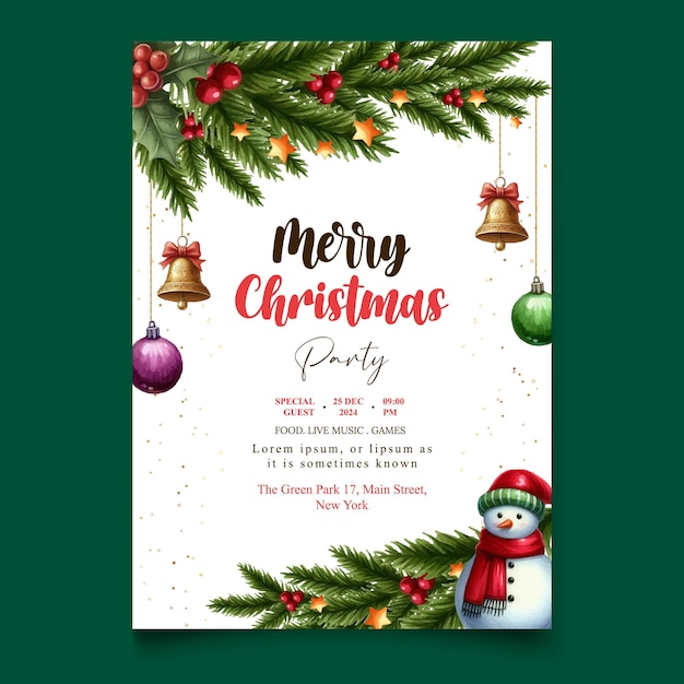 vector watercolor merry christmas and happy holidays flyer template