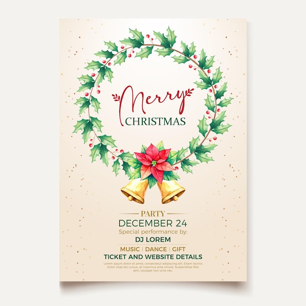 Vector watercolor merry christmas party poster template