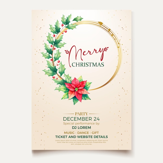 Vector watercolor merry christmas party poster template