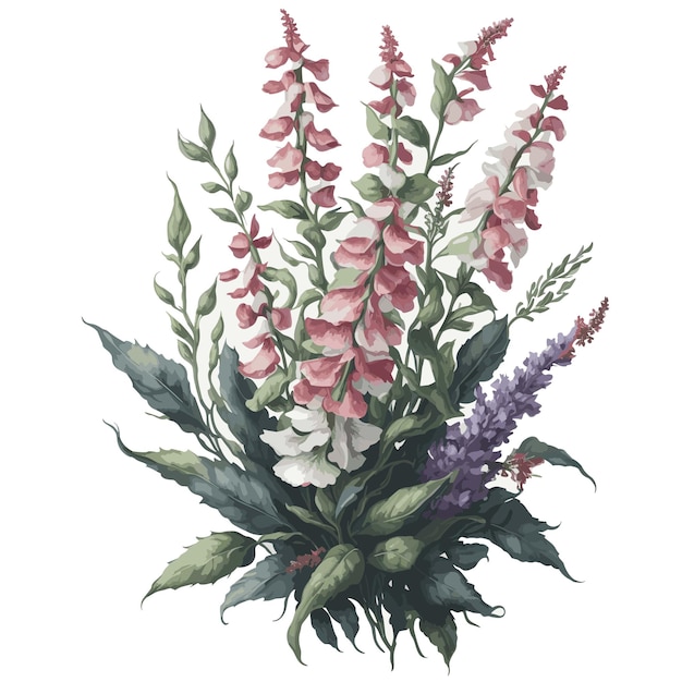 Vector Watercolor night and day snapdragons clipart floral