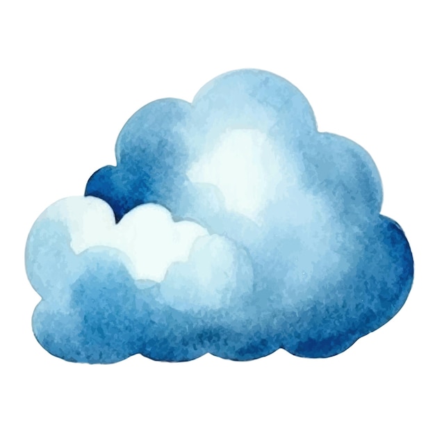 Vector watercolor painted cloud hand drawn design elements isolated on white background