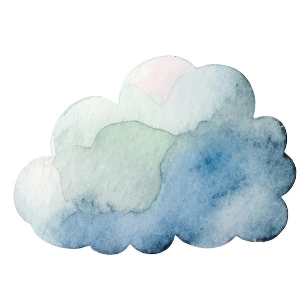 Vector watercolor painted cloud Hand drawn design elements isolated on white background