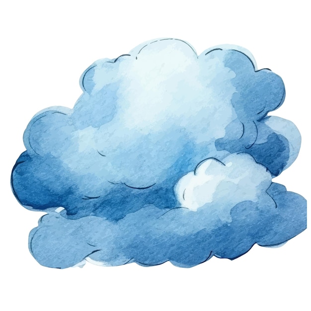 Vector watercolor painted cloud Hand drawn design elements isolated on white background