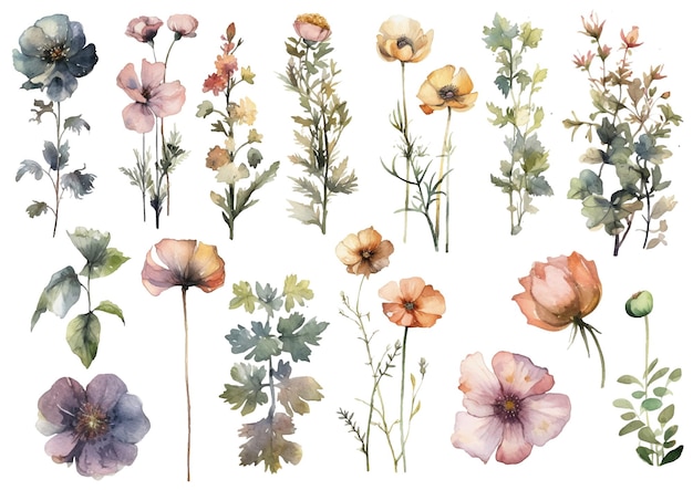 ベクトル ベクトル水彩画の花を描いた手描きの花のデザイン要素が白い背景で隔離