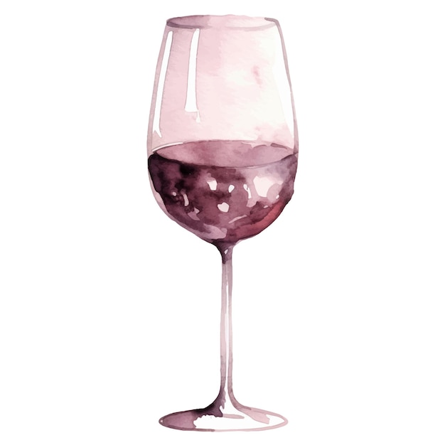 Vector watercolor painted wine glass hand drawn design elements isolated on white background