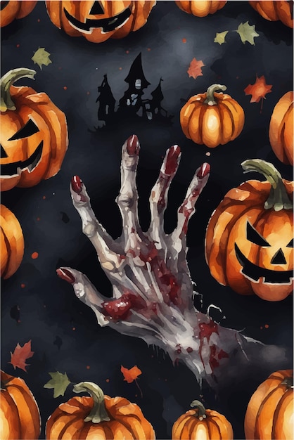 Vettore pittura ad acquerello vettoriale della mano zombie per halloween impressionante