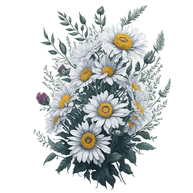 Vector watercolor paris daisy clipart floral bouquet