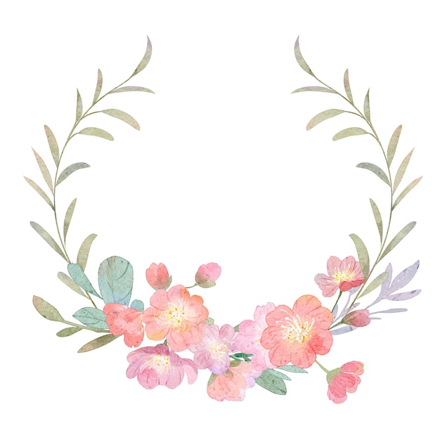 Vector watercolor pink flower bouquet wreath collection