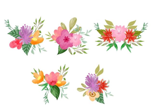 vector watercolor purple and pink floral bouquet collection