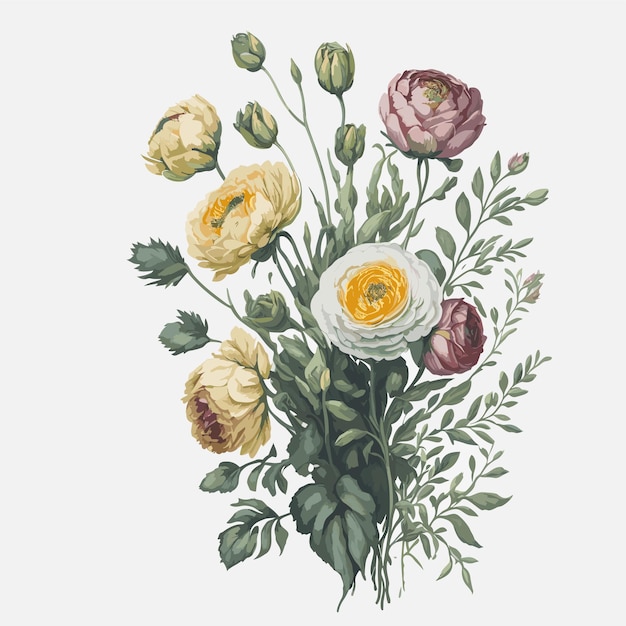 Vector vector watercolor ranunculus fascicularis clipart florist editable
